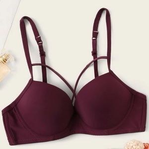 SHEINF Maroon Crisscross Top Push Up Bra, Medium